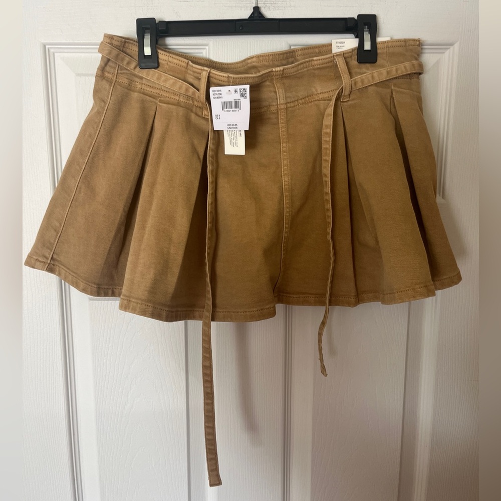 NWT AMERICAN EAGLE Brown/ Khaki Stretch Mid-rise Pleated Mini Skort Women’s US 8 - Picture 2 of 11